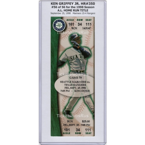 Ken Griffey Jr HR #350 AL TITLE YOUNGEST 1998 Mariners Rangers 9/25 Full Ticket