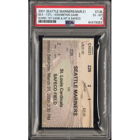 Ichiro Suzuki 1st GAME SEATTLE DEBUT 2001 Mariners 3/31 Ticket Stub PSA POP 1