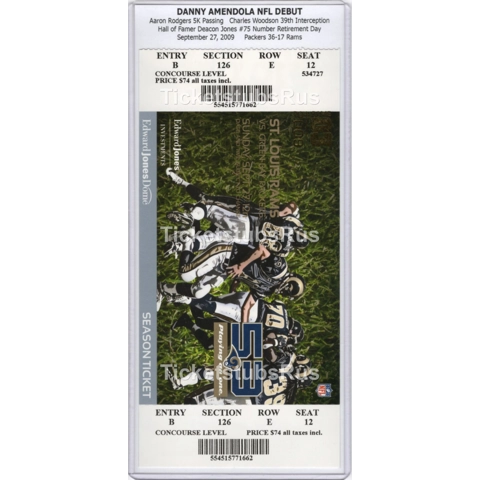 Danny Amendola NFL DEBUT Rodgers 5K PASSING 2009 Rams Packers 9/27 FULL Ticket