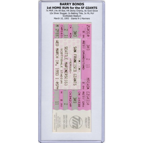Barry Bonds HR #1 VERY 1st HR for S.F. GIANTS FRANCHISE 3/10/1993 Full Ticket