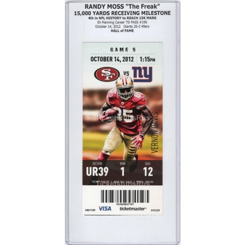 Randy Moss 15K YARDS RECEIVING MILESTONE 2012 49ers Giants 10/14 Full Ticket HOF
