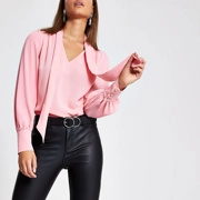 Pink Tie Neck Blouse