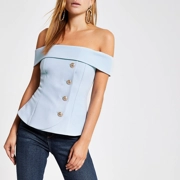 Light Blue Bardot Top