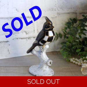 Courtly Songbird Figurine Black and White Check Decor