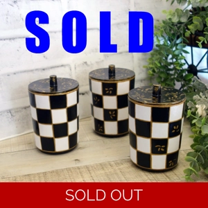 Black and White Checked Storage Jar Courtly Decor