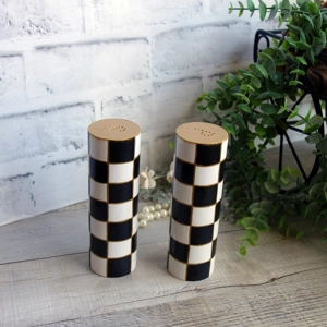 Whimsical Checks Tall Wood Salt & Pepper Shakers