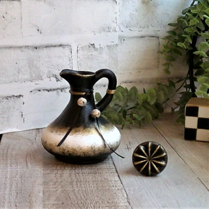 Vintage Decanter Black Gold And White Decor Small Glass Hand Painted Bottle