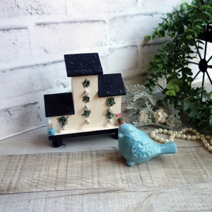 Blue Bird Figurine and Birdhouse Tiered Tray Decor