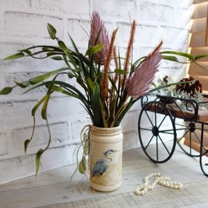 Blue Heron Botanical Vase Floral Arrangement 14 in