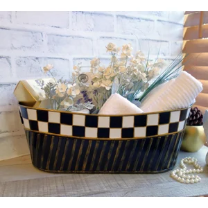 Checked and Gilded Oval Caddy