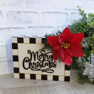 Checked Merry Christmas Sign Box Style 8x6