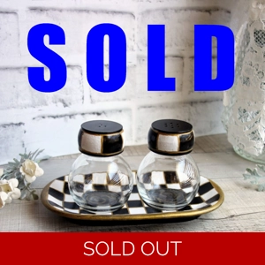 Courtly Sat Pepper Shaker Caddy Set Black and White Check Decor