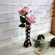 Checked Vase with Lavender Rose Florals