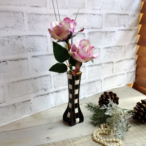 Checked Vase with Lavender Rose Florals