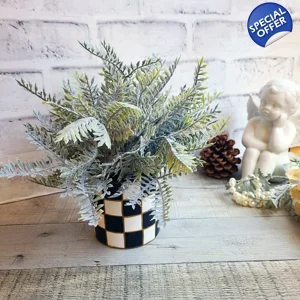 Checked Planter Fern Flocked Accent 7 Inch