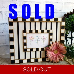 Black and White Checks and Stripes Picture Frame French Country Decor