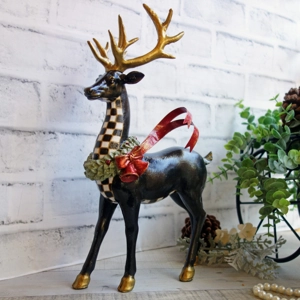 Checked Reindeer Checked Mantle Decor