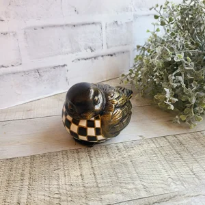 Checked Songbird Figurine with Secret Compartment Left Facing