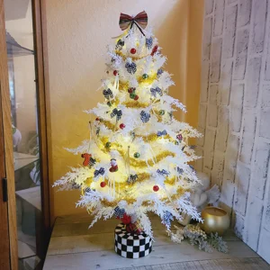 Checked Christmas Tree White Birch Tabletop with Dual LED Lights