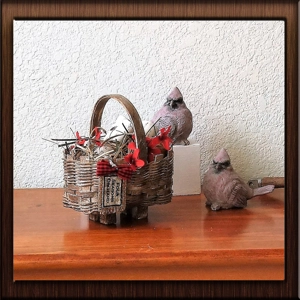 Hand Painted Cardinals and Birch Log Basket Set/3