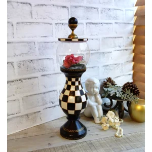 Checked Cloche Pedestal Display