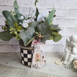 Checked Planter Parisian Flower Cart Botanical Arrangement