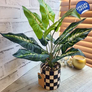 Checked Planter Tropical Accent 17 Inch