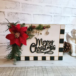 Checked Merry Christmas Fireside Holiday Sign