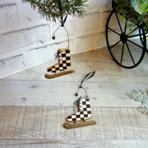 Checked Christmas Ornaments Vintage Ice Skates