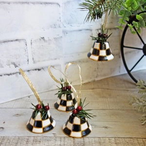 Checked Ornaments Set/4 Checked Bells Christmas Tree Decor