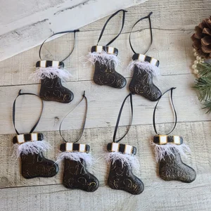 Checked Stocking Christmas Tree Ornament Set