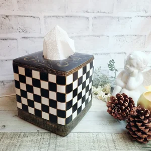Checked Tissue Box Cover Ceramic
