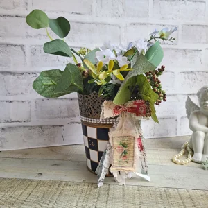 Checked Planter Parisian Street Vendor Floral Urn