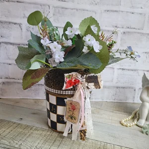 Checked Planter French Market Floral Centerpiece