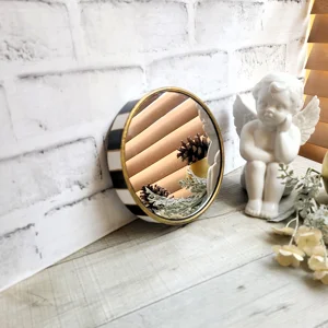 Checked Mirror Riser Petite 6” Round Courtly Accent
