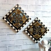 Gilded Medallion Checked Architectural Plaque Set