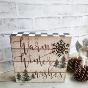 Checked Winter Decor Boxed Sign Warm Winter Wishes