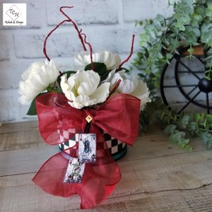 Checkerboard Decor Alice in Wonderland Floral Arrangement