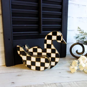Hand-Painted Check & Gilt Wooden Swan Figurine