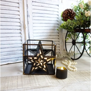 Checked Tea LIght Candle Holder with LED Tea Light Candle