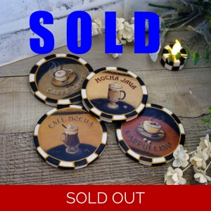 Courtly Coffee Bar Decor Hand Painted Black White Check Coffee Lover Coaster Set