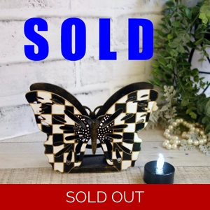 Courtly Candle Holder Checked Butterfly Decor