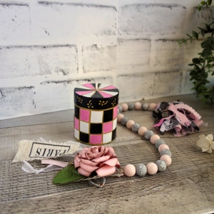 Courtly Candle Pink Rose Checked Decor Bundle Checked Candle Black Pink Decor
