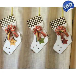 Checked Folk Art Christmas Stocking Trio