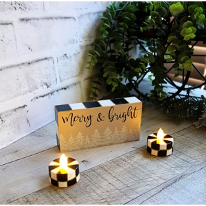 Checked Christmas Sign with Candles 5x2 Block Style
