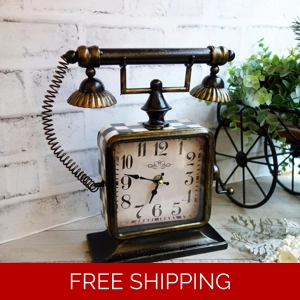 Checked Telephone Table Clock Courtly Style Decor