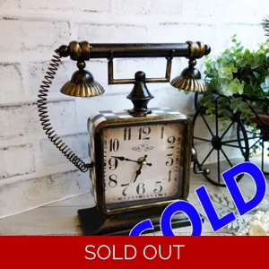 Checked Table Clock Antique Telephone Design