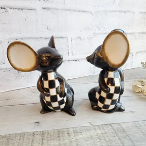 Checked Whimsical Mouse Knick Knack Figurine Set