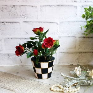 Checked Flower Pot Mini Rose Checked Decor