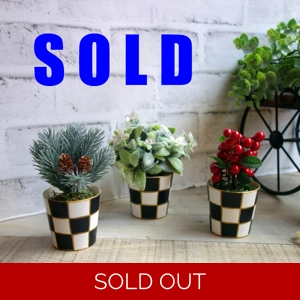 Checked Flower Pot Faux Winter Plants